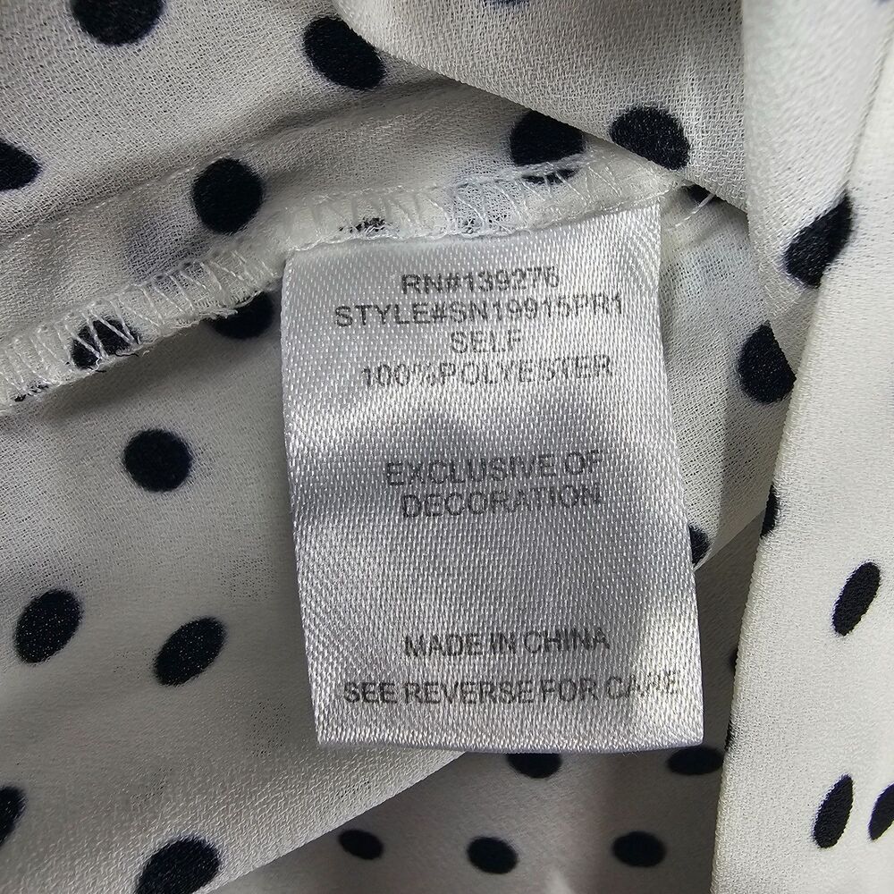 Lo Serin Polka Dot Blouse White Black Sheer 3/4 Sleeve Top Women's L - Picture 9 of 13